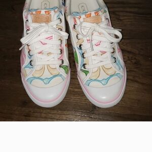 Coach White and Orange Patterned Sneakers